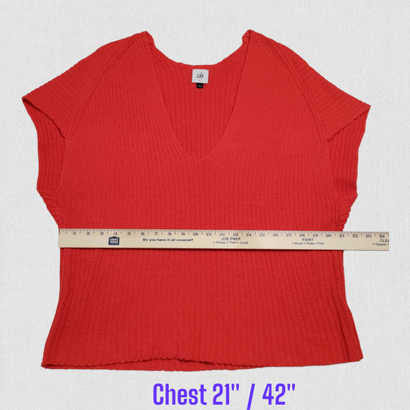 Cabi Ruby Oversized Knit Deep V Short Sleeve Pullover Womens Small #5837‎ Red - Picture 12 of 16